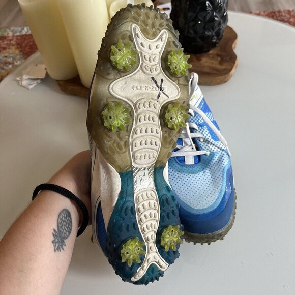 Footjoy FJ Golf Shoes Mens 8 W White Blue Freestyle Cleats Sneakers - Picture 4 of 7